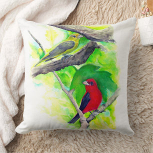 Beautiful Scarlet Tanager Birds Art Cushion