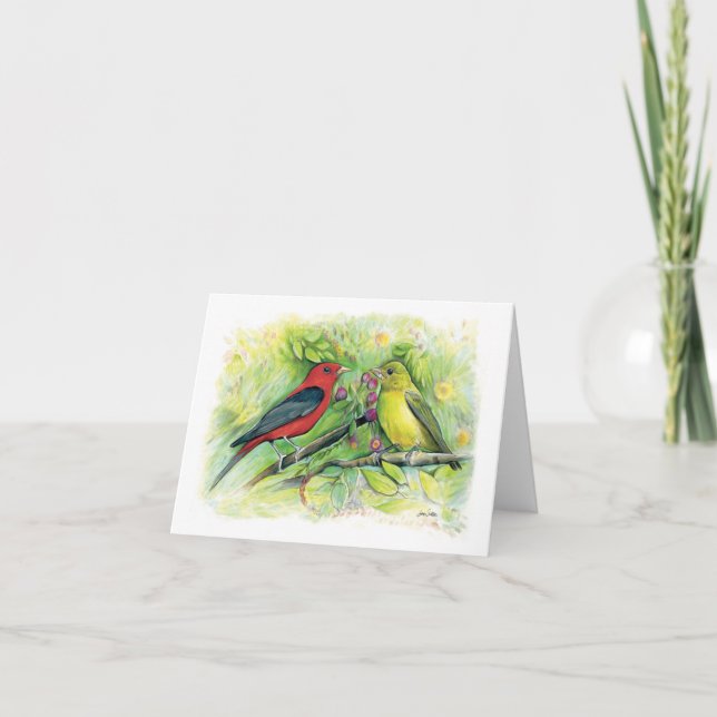 Beautiful Scarlet Tanager Couple Note Card (Front)