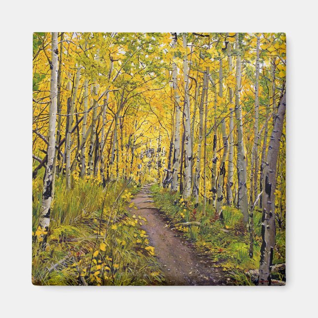 Beautiful Scenic Autumn Trail in Aspen Tree Grove Magnet (Front)