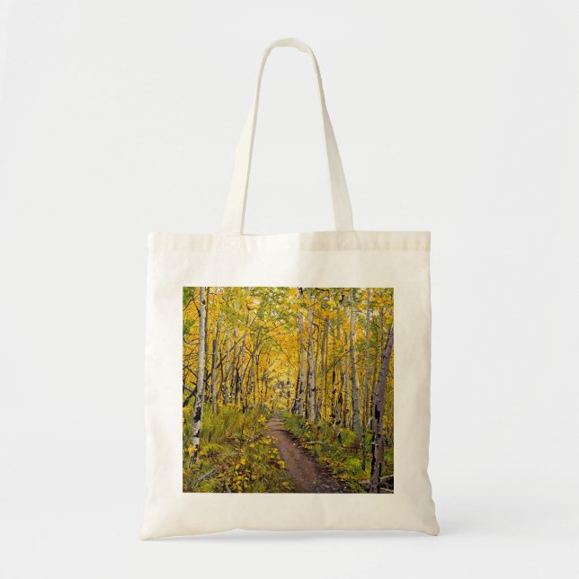 Beautiful Scenic Autumn Trail in Aspen Tree Grove Tote Bag (Front)