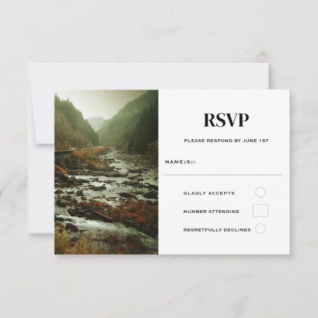 Beautiful Scenic Nature Photo Casual Wedding RSVP Card (Front)