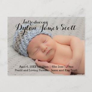 Beautiful Script Birth Announcement Postcard