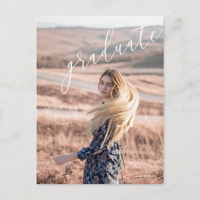 Beautiful Script Graduation Announcement Postcard (Front)