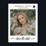 Beautiful Script Graduation Photo Save the Date Announcement Postcard<br><div class="desc">Beautifully minimalist graduation save the date postcard with a photo and a pretty script. Add the graduate's name and the details of the graduation in black fonts against a white background.</div>