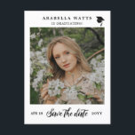 Beautiful Script Graduation Photo Save the Date Announcement Postcard<br><div class="desc">Beautifully minimalist graduation save the date postcard with a photo and a pretty script. Add the graduate's name and the details of the graduation in black fonts against a white background.</div>