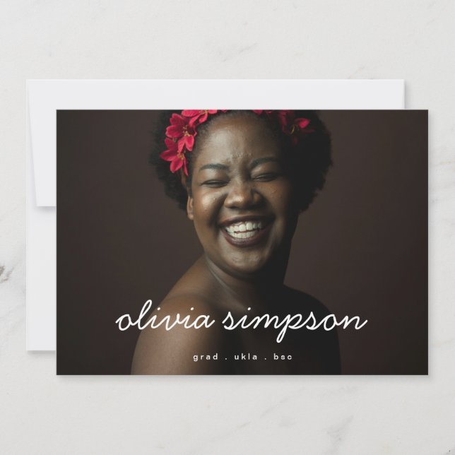 Beautiful Script Modern Grad Graduate Two Photo Announcement (Front)