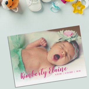 Beautiful Script New Baby Photo Announcement Card