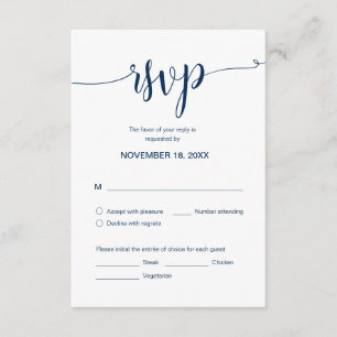 Beautiful Script, RSVP, Navy Blue, Respond Enclosure Card