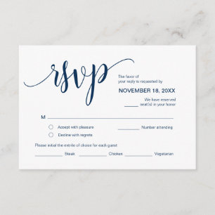 Beautiful Script, RSVP,  Navy Blue, Respond Enclosure Card