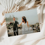 beautiful script wedding thank you photo<br><div class="desc">A beautiful script design with a wonderful image of the bride and groom. The newlywed's image and back colour and text can be personalised. Add a personal thank you message at the back.</div>
