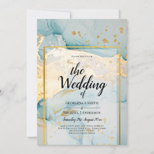 Beautiful Sea Glass Gold Wedding Invite Turquoise