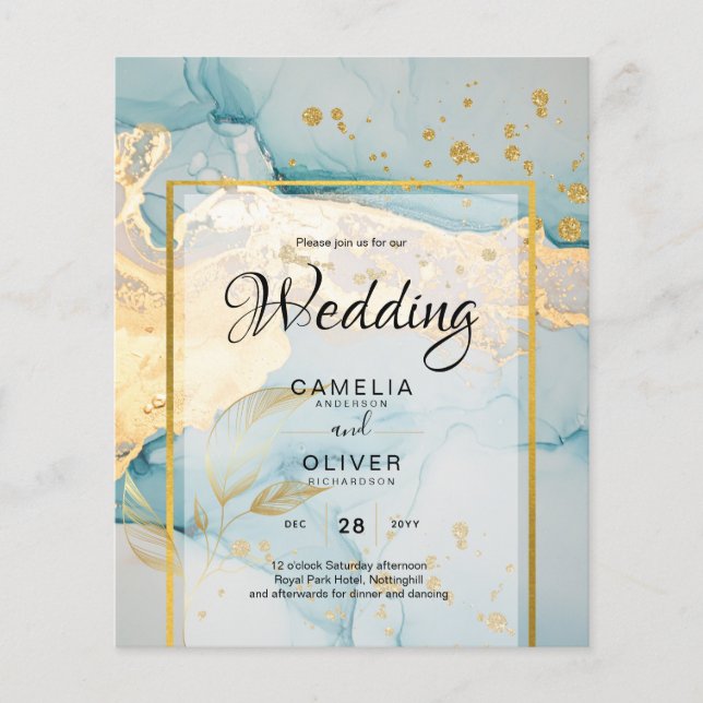 Beautiful Sea Glass Gold Wedding Invite Turquoise  Flyer (Front)