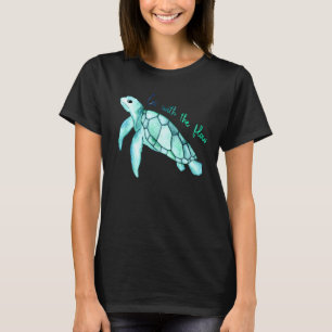 Beautiful sea green turtle watercolor with funny q T-Shirt