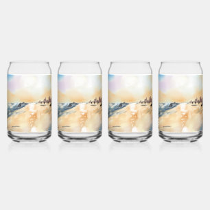 Beautiful sea side in oil painting can glass