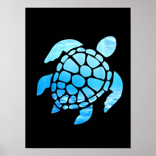 Beautiful Sea Turtle Silhouette Seen From Undersea Poster (Front)