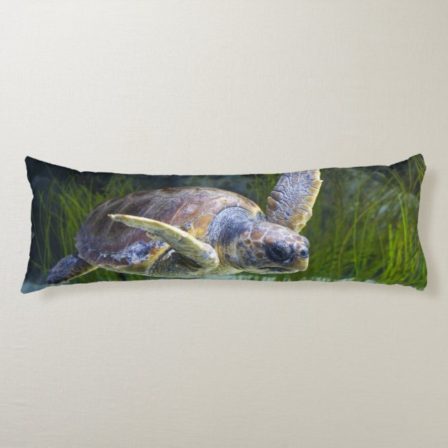 Beautiful Sea Turtle Swimming Body Cushion (Front)