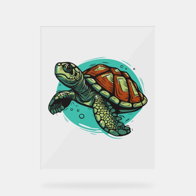 Beautiful Sea Turtle Vector Art Illustration Acrylic Sign (Front)