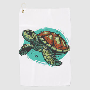 Beautiful Sea Turtle Vector Art Illustration Golf Towel