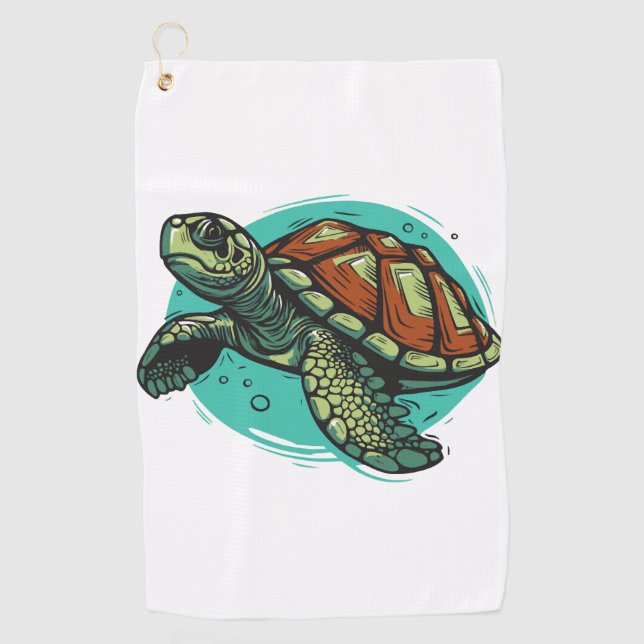 Beautiful Sea Turtle Vector Art Illustration Golf Towel (Front)
