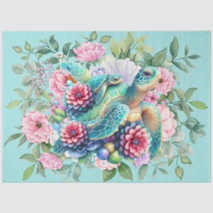 Beautiful Sea Turtles & Blue Peonies Decoupage  Tissue Paper