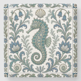 Beautiful Seahorse Vintage Ornate Marine Life Stone Coaster