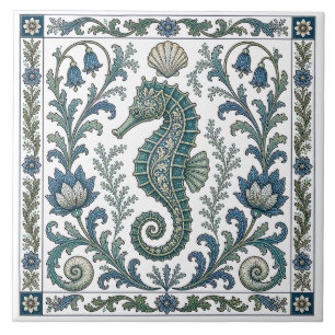 Beautiful Seahorse Vintage Ornate Marine Life Tile