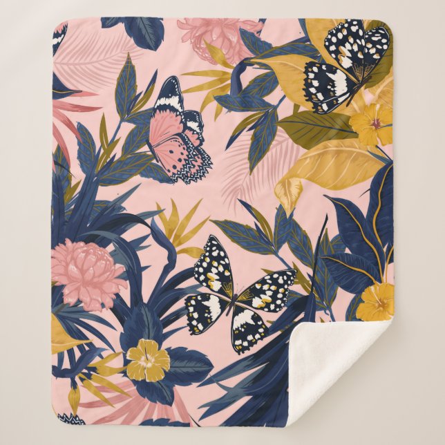 Beautiful seamless artistic sweet tropical pattern sherpa blanket (Front)