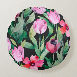 Beautiful seamless floral pattern with watercolor round cushion