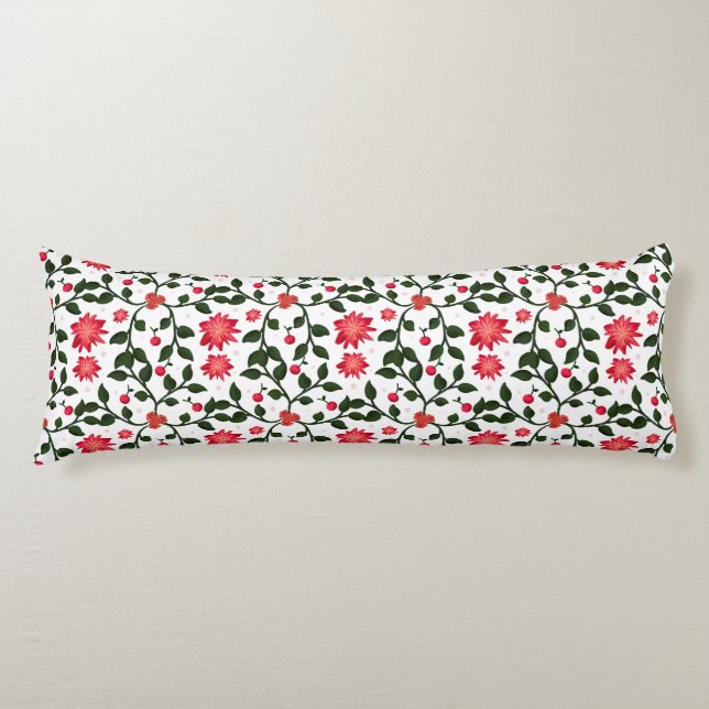 Beautiful seamless floral vine cherry pattern body cushion (Front)