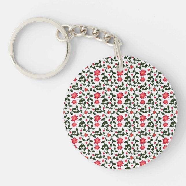 Beautiful seamless floral vine cherry pattern key ring (Front)