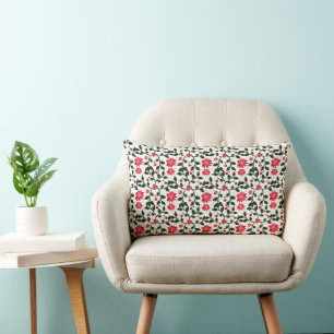 Beautiful seamless floral vine cherry pattern lumbar cushion