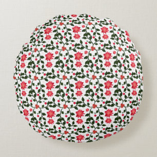 Beautiful seamless floral vine cherry pattern round cushion