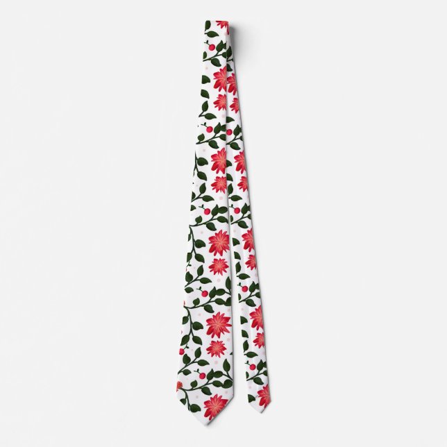 Beautiful seamless floral vine cherry pattern tie (Front)