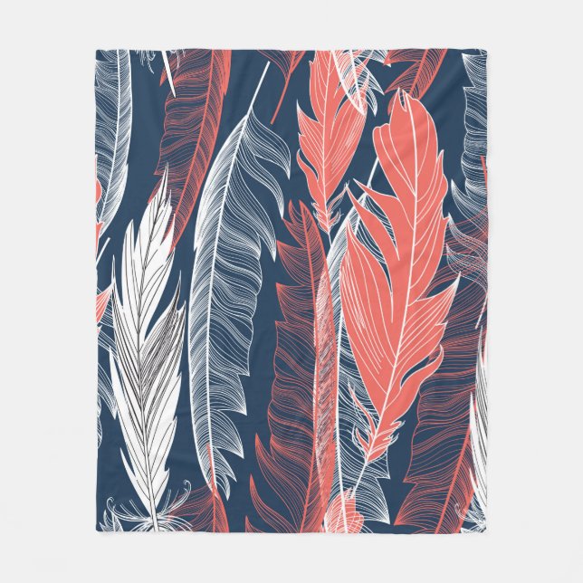Beautiful seamless graphic pattern of feathers fleece blanket (Front)