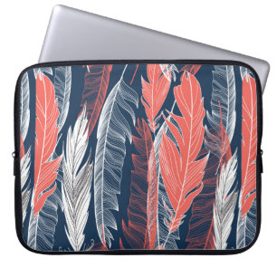 Beautiful seamless graphic pattern of feathers laptop sleeve