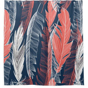 Beautiful seamless graphic pattern of feathers shower curtain