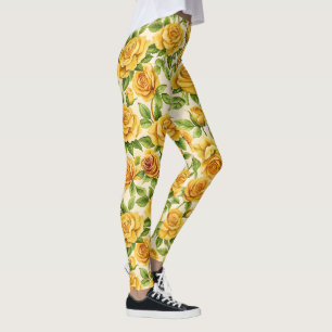 Beautiful Seamless Pattern of Yellow Roses Leggings