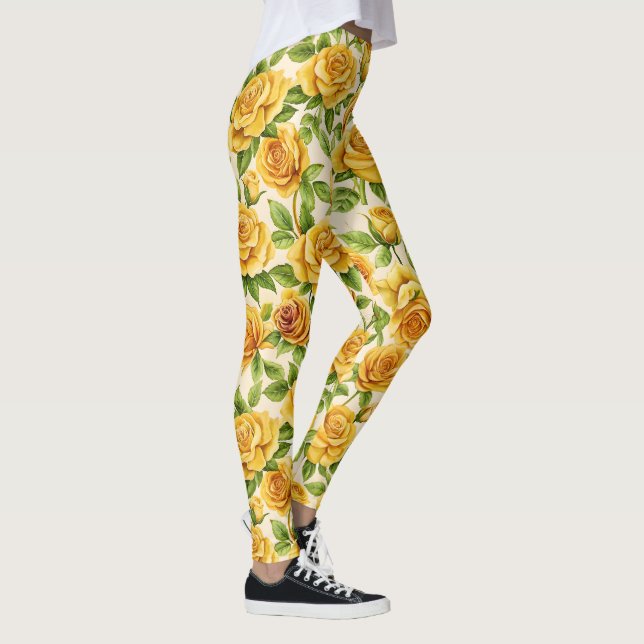 Beautiful Seamless Pattern of Yellow Roses Leggings (Right)