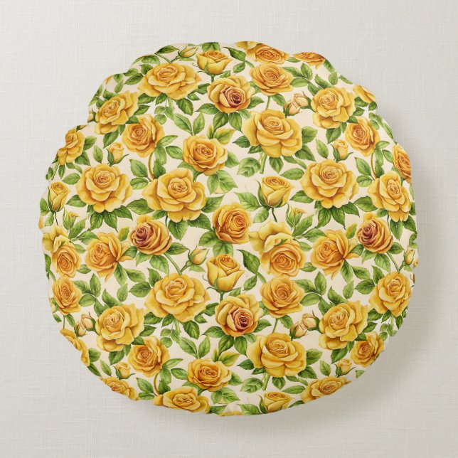 Beautiful Seamless Pattern of Yellow Roses Round Cushion (Front)