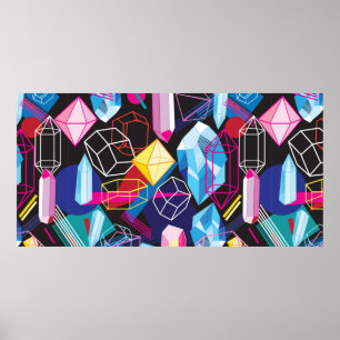 Beautiful seamless pattern with colourful crystals poster