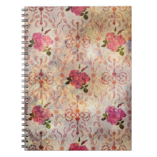 Beautiful seamless pink rose pattern grunge old st notebook