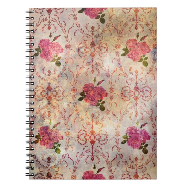 Beautiful seamless pink rose pattern grunge old st notebook (Front)