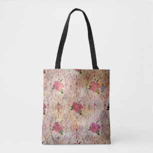 Beautiful seamless pink rose pattern grunge old st tote bag