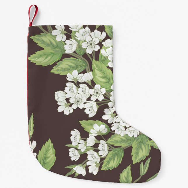 Beautiful seamless spring pattern with green branc small christmas stocking (Front)