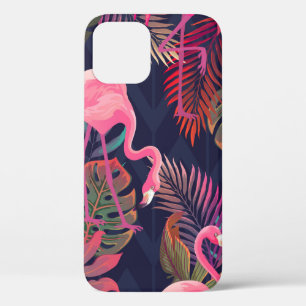 Beautiful seamless tropical pattern with pink flam iPhone 12 case