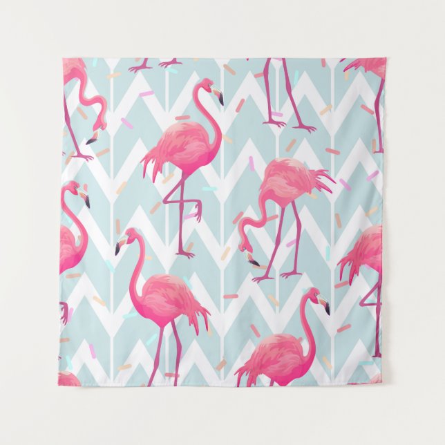 Beautiful seamless tropical pattern with pink flam tapestry (Front)