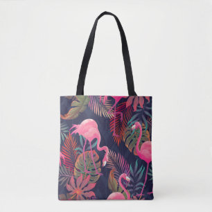 Beautiful seamless tropical pattern with pink flam tote bag