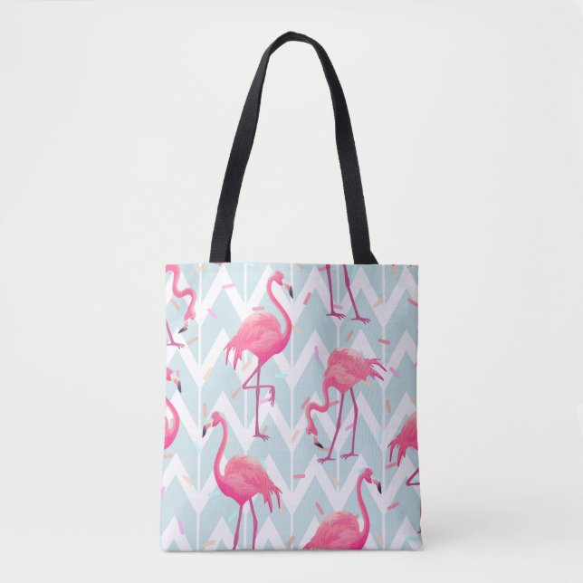 Beautiful seamless tropical pattern with pink flam tote bag (Front)