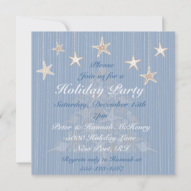 Beautiful Seashell Christmas Tree Party Invitation (Back)