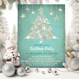 Beautiful Seashell Tropical Christmas Tree Invitation